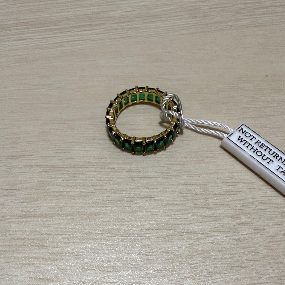Eternity Ring with Gold Setting And Green Emerald Gemstones - Picture 6 of 9